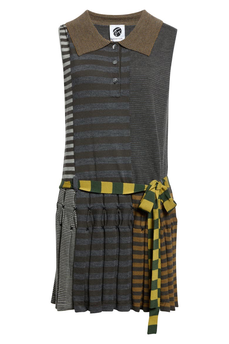 Mismatch Sleeveless Polo Merino Wool Dress, Main, color, GREY MULTI