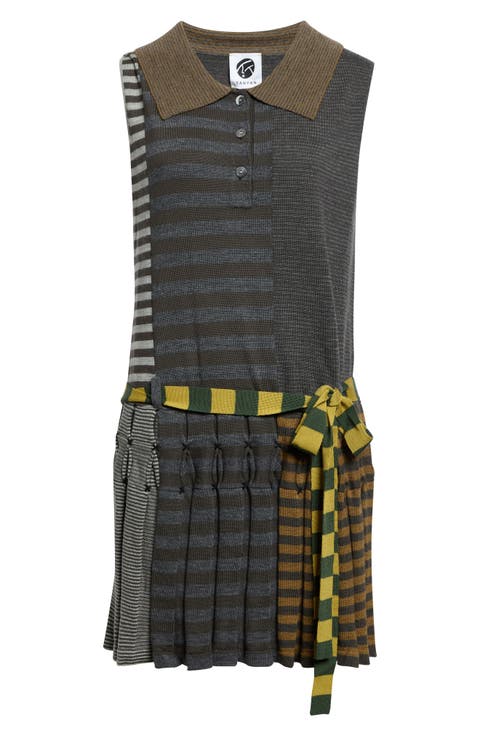 Mismatch Sleeveless Polo Merino Wool Dress