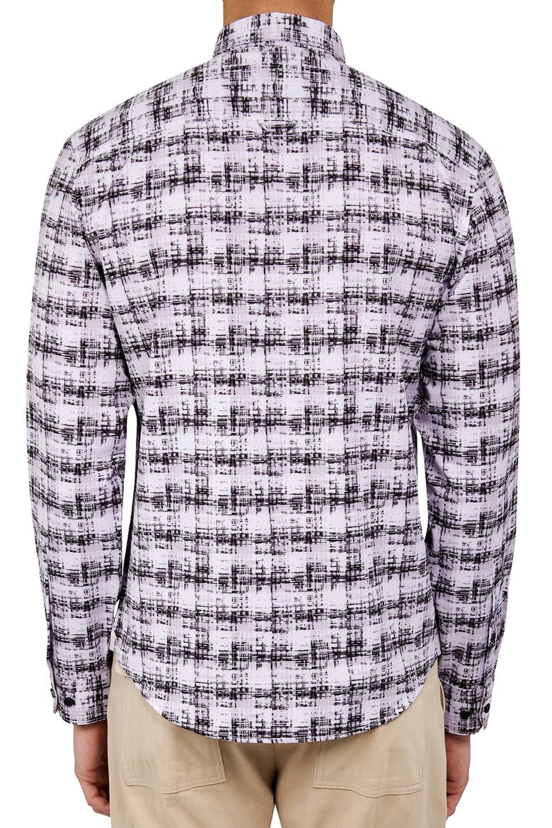 Slim Fit Williamsburg Abstract Check Recycled 4-Way Stretch Performance Long Sleeve Shirt, Alternate, color, BLACK/GREY
