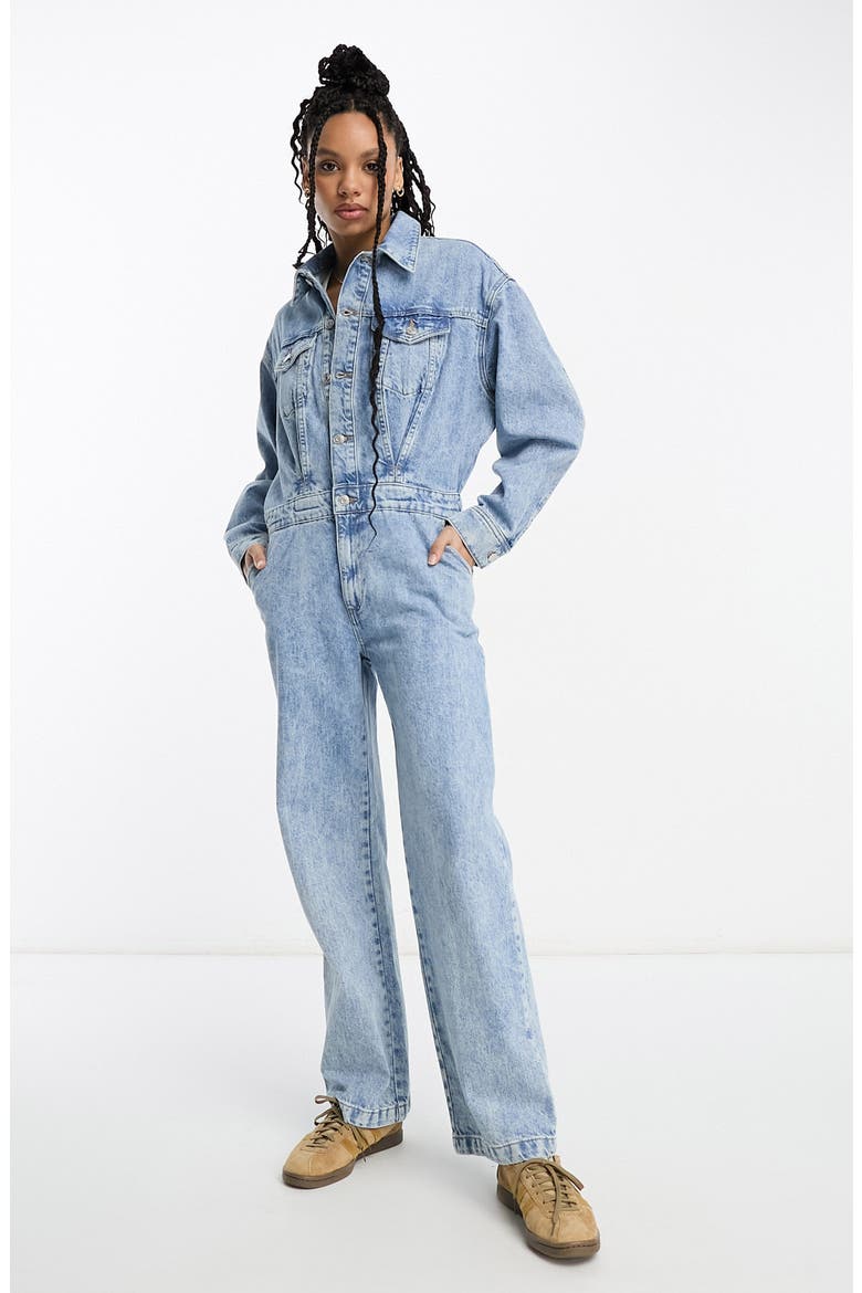 Long Sleeve Nonstretch Denim Jumpsuit, Main, color, LIGHT BLUE