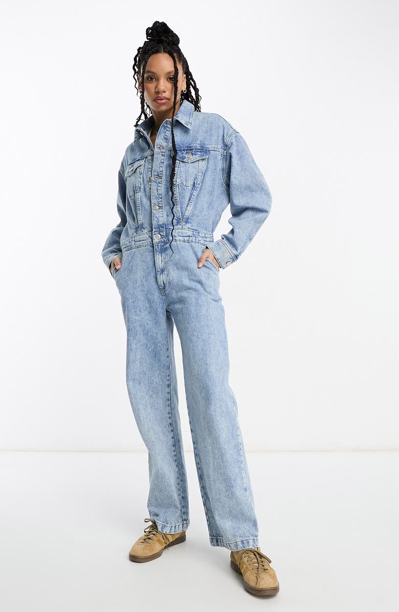 ASOS DESIGN Long Sleeve Nonstretch Denim Jumpsuit, Main, color,