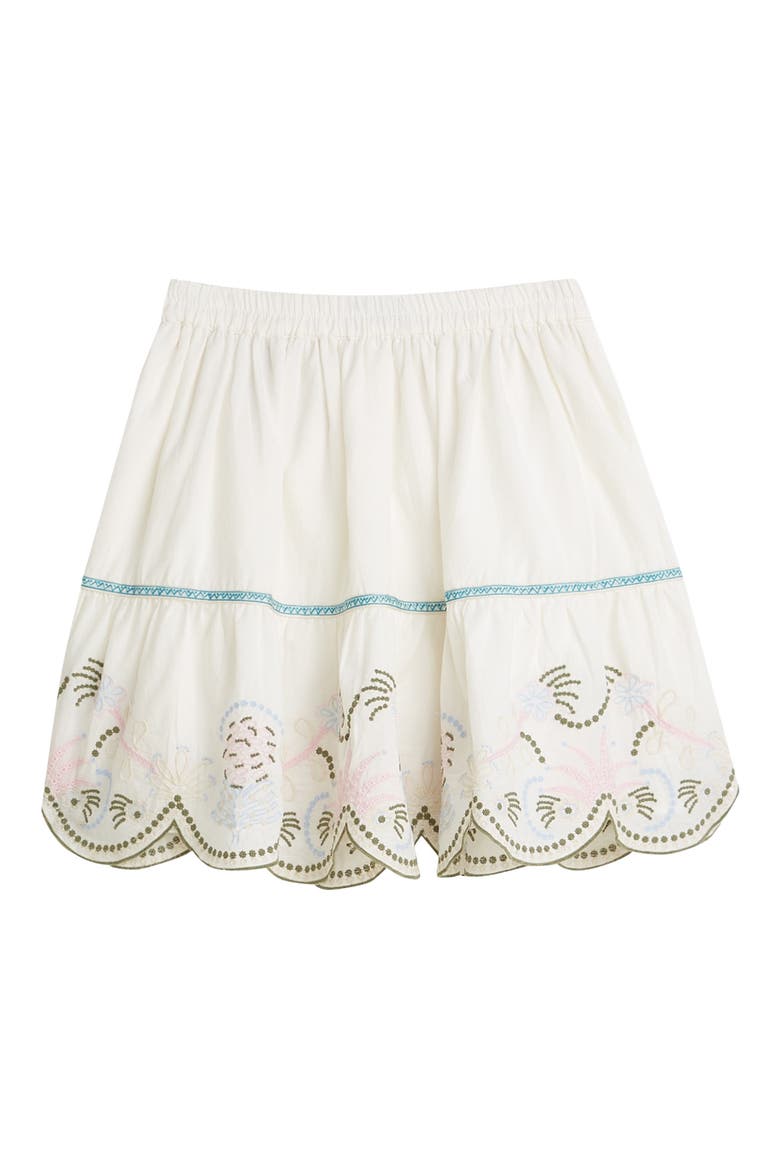 Kids' Embroidered Scalloped Hem Cotton Skirt, Alternate, color, EGGNOG