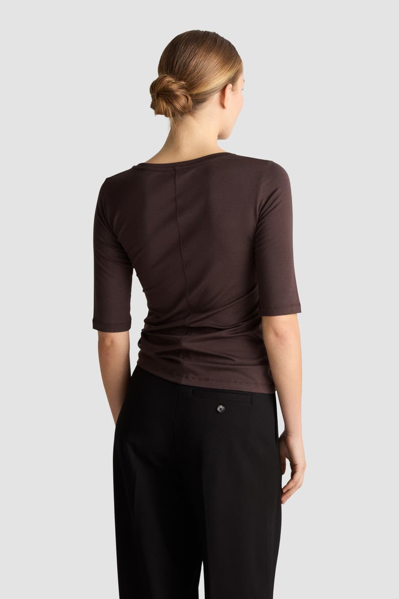 Caline Fitted Elbow Sleeve Jersey Top, Alternate, color, Ganache
