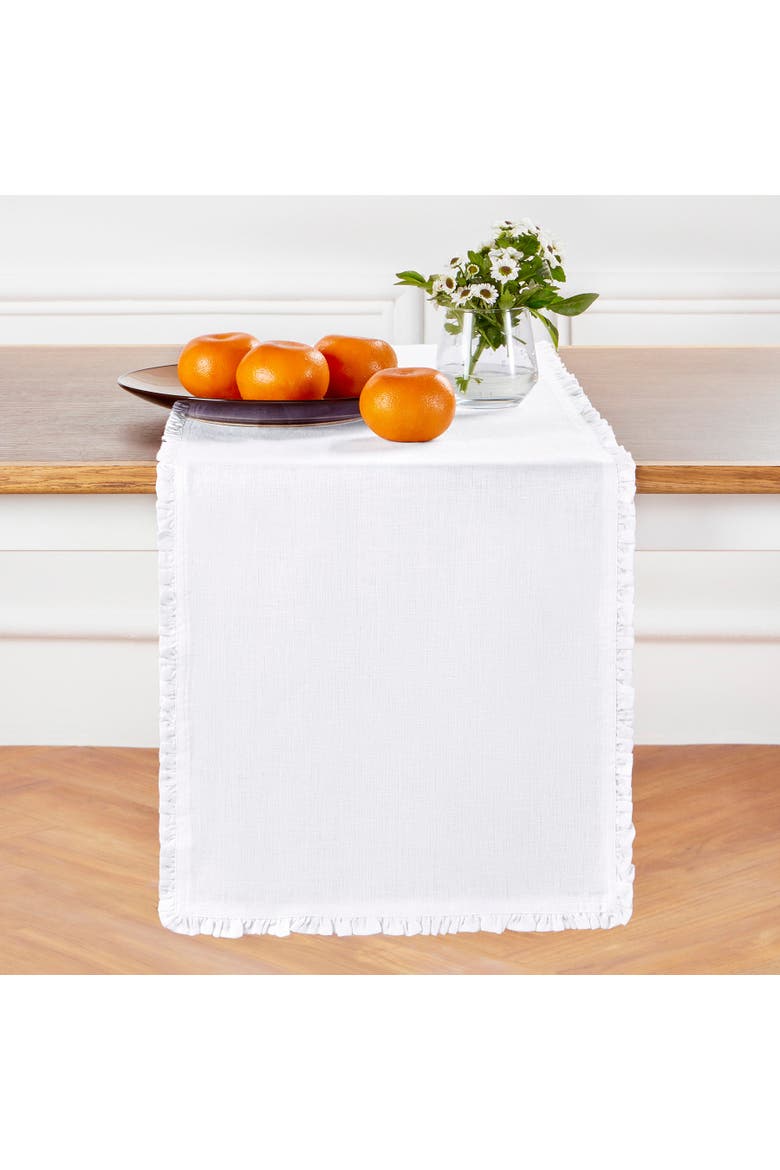 Linen Table Runner - Juliette Ruffle, Main, color, White