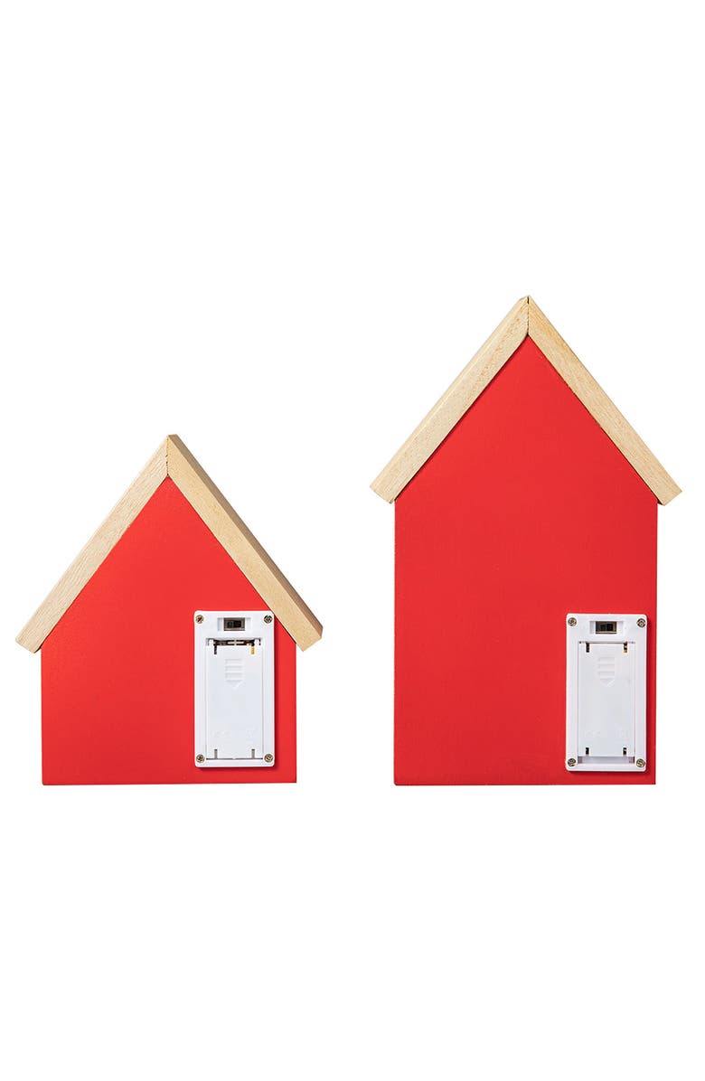 Glitzhome Set of 2 Lighted Valentine's Wooden House-shaped Table Decor, Alternate, color, Red