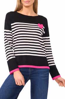 CeCe Sailor Stripe Heart Sweater