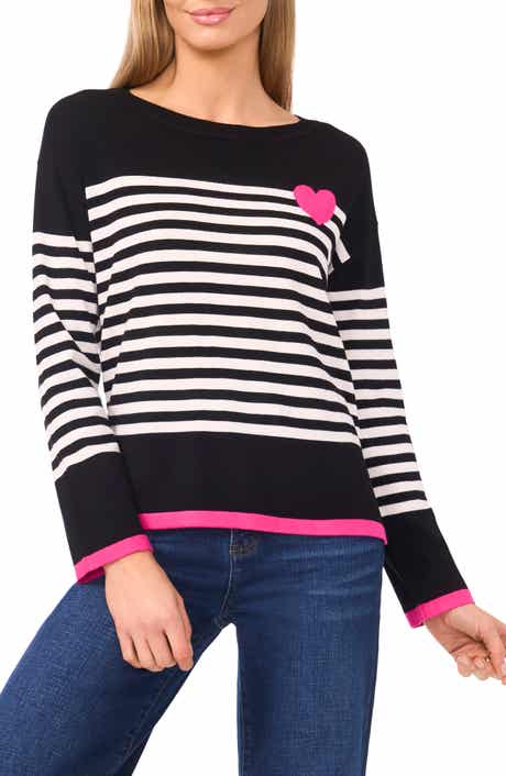 CeCe Sailor Stripe Heart Sweater