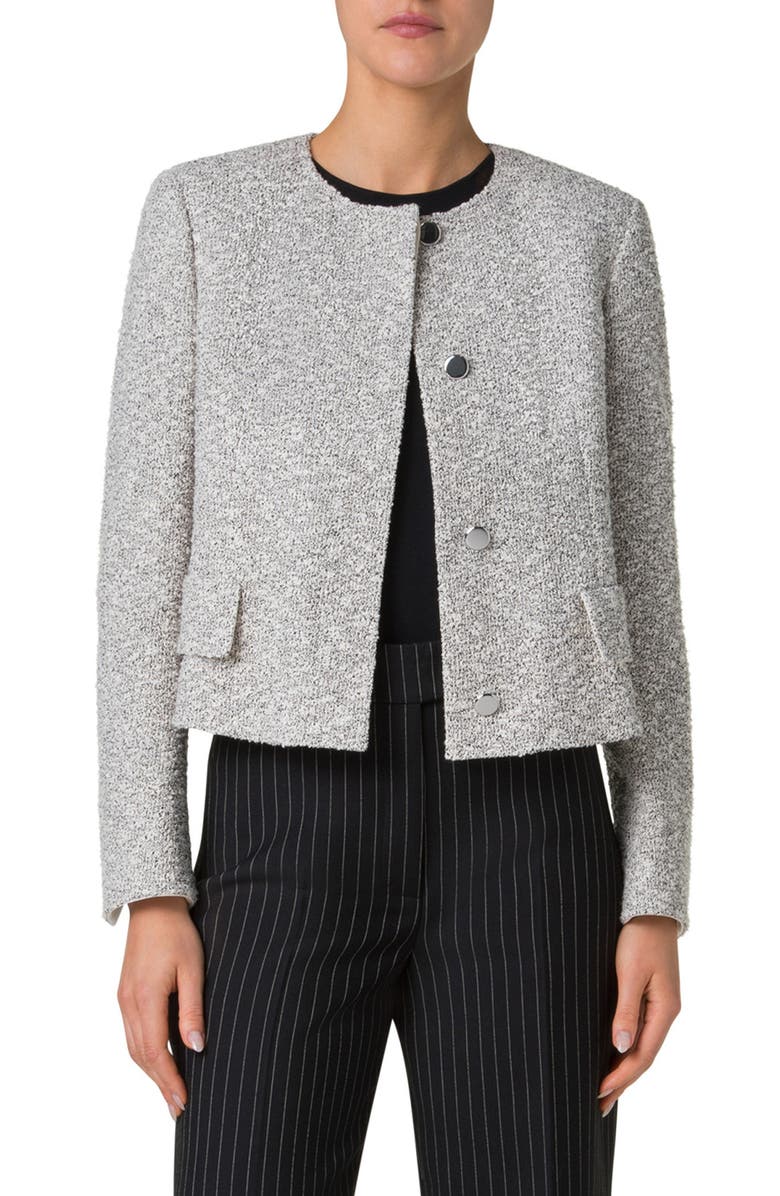 Akris Adriana Cotton Blend Bouclé Crop Jacket, Main, color,
