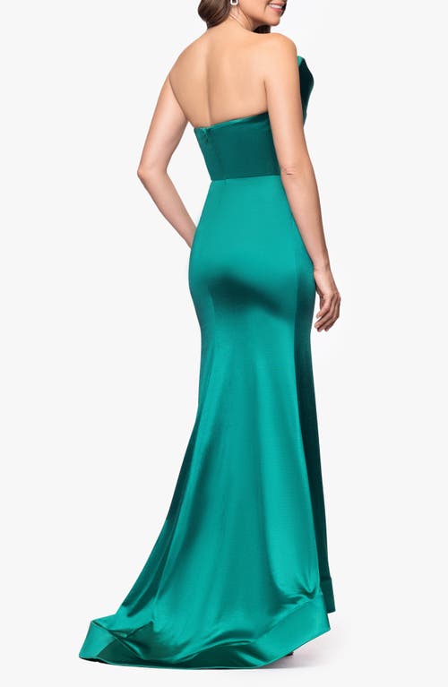 Betsy & Adam Royal Strapless Satin Mermaid Gown In Green