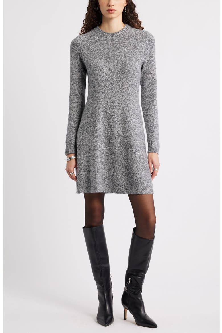 Marled Long Sleeve Wool & Cashmere Fit & Flare Minidress, Main, color, GREY MARL