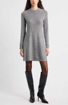 Nordstrom Marled Long Sleeve Wool & Cashmere Fit & Flare Minidress