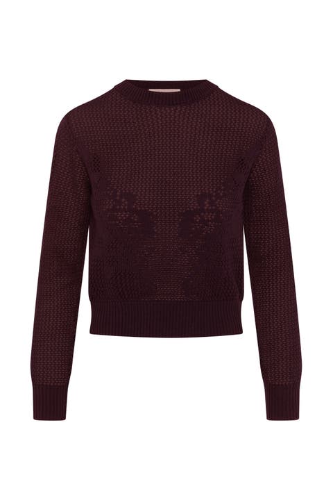 Crochet Design Cropped Ribbed Trim Sweater