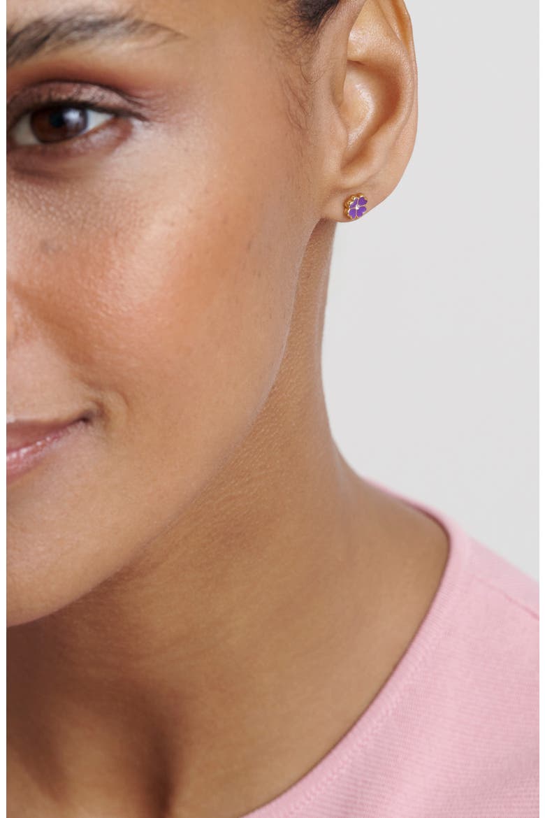 Freya Enamel Flower Stud Earrings, Alternate, color, GOLD TONE PURPLE CLEAR CRYSTAL