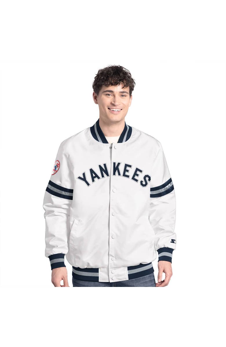 STARTER Men's Starter  White New York Yankees Cooperstown Scout Full-Snap Varsity Jacket, Alternate, color, White