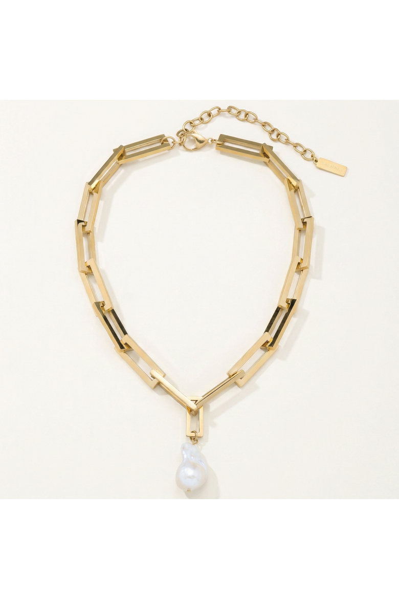 17" Terry Chain Chunky Heavy Weight Baroque Freshwater Pearl 25mm Pearl Necklace, Main, color, 18k Yellow Gold