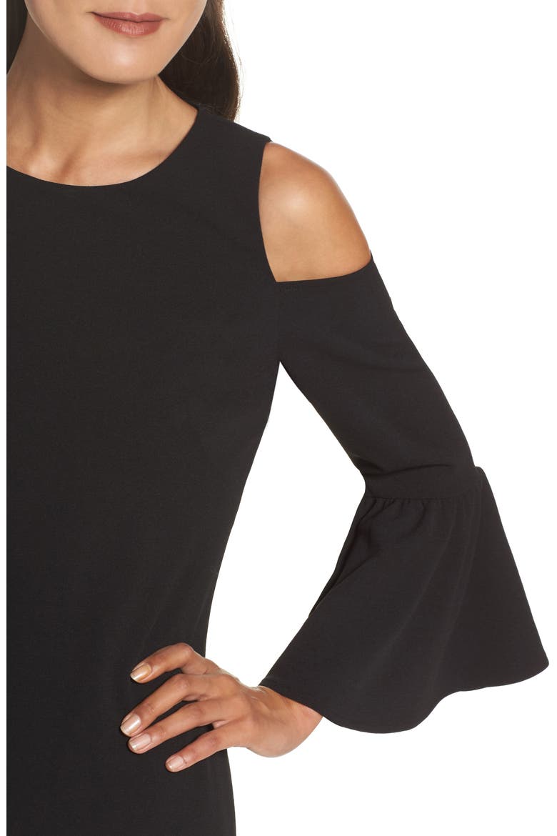 Cold Shoulder Crepe Dress, Alternate, color, BLACK