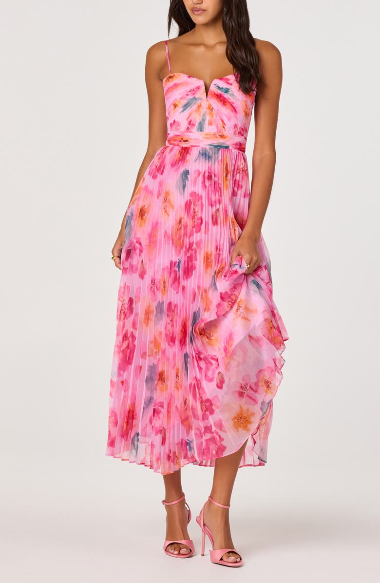 ASTR the Label Bayley Floral Print Pleat Party Dress, Alternate, color, Pink Multi Floral