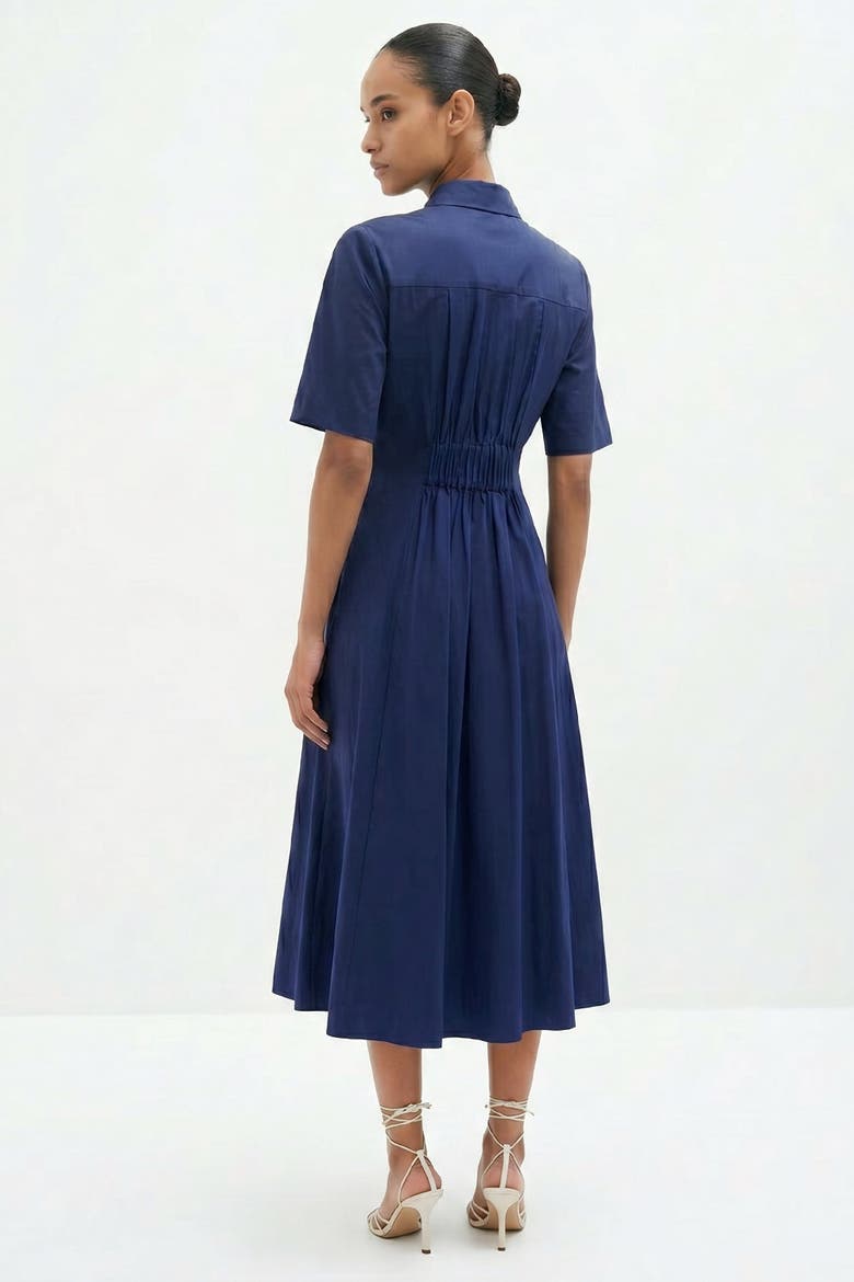 Darcel Short Sleeve Buttoned Midi Dress, Alternate, color, Navy