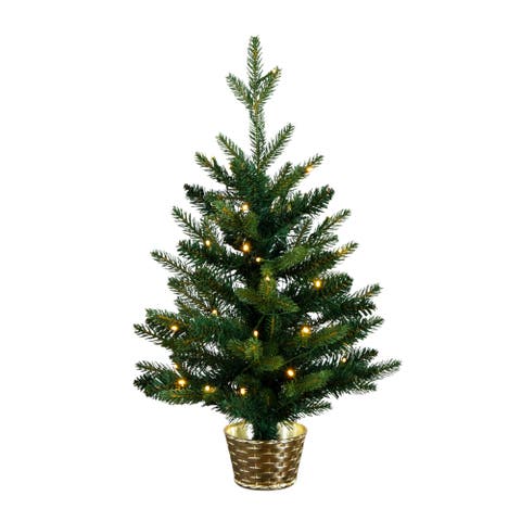 2-ft Pre-Lit Artificial Classic Christmas Tree with 35 Warm White LED Lights in Gold Decorative Planter