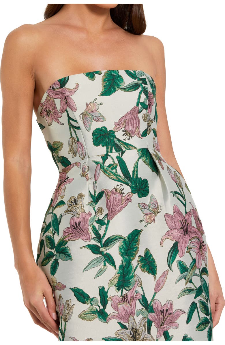 Mac Duggal Petite Floral Brocade Strapless Fitted Midi Dress, Alternate, color, Lily