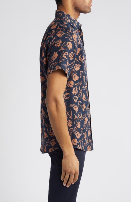 Rodd & Gunn Castor Bay Floral Short Sleeve Cotton Button-up Shirt In Navy