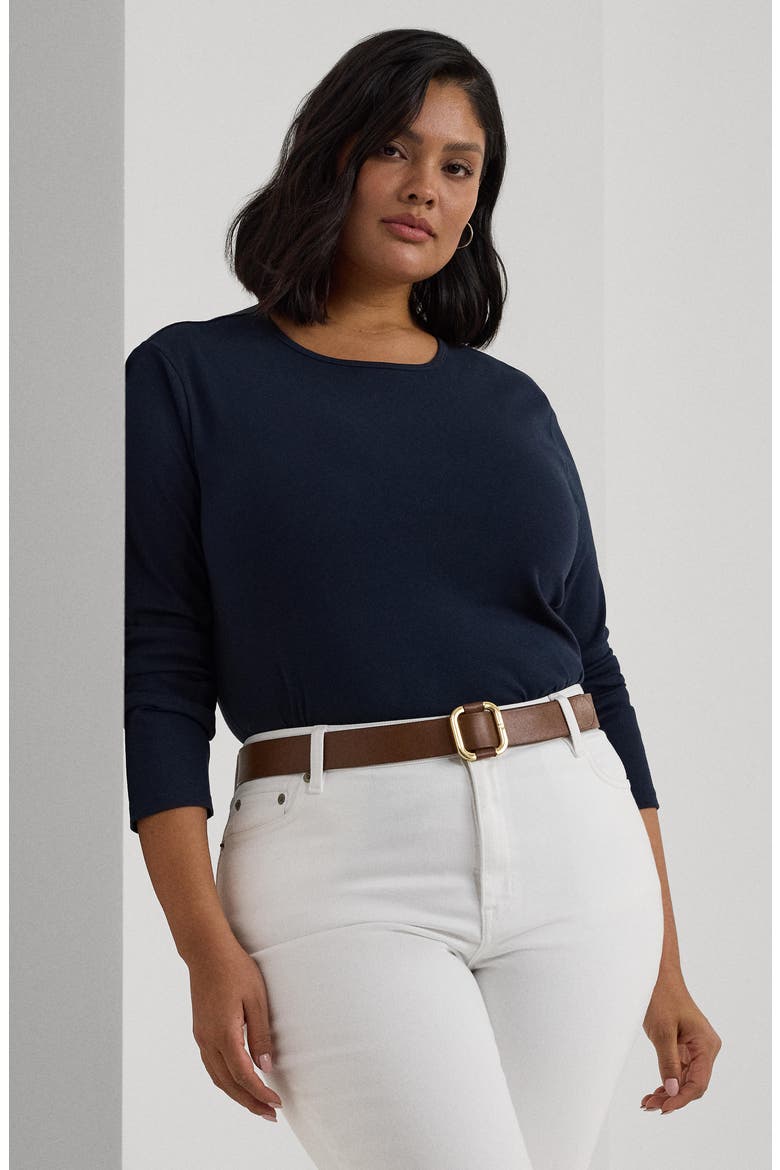Long Sleeve Stretch Cotton Tee, Alternate, color, LAUREN NAVY