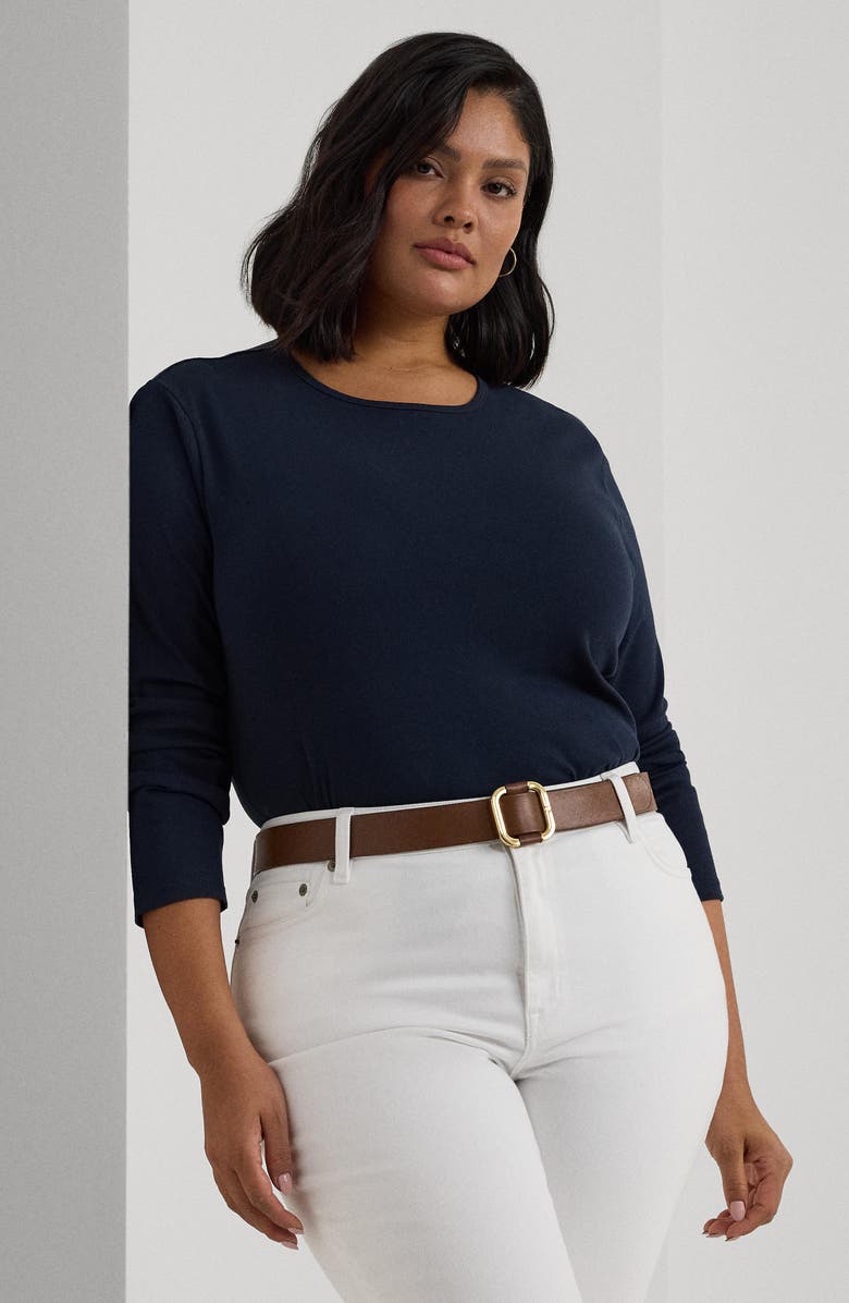 Lauren Ralph Lauren Long Sleeve Stretch Cotton Tee, Alternate, color, Lauren Navy