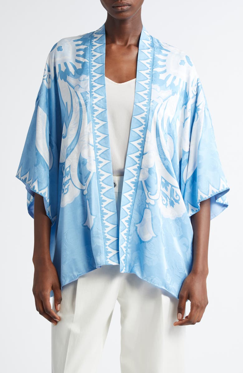 Etro Floral Paisley Print Open Front Jacket, Main, color, Stampa F.do Viola