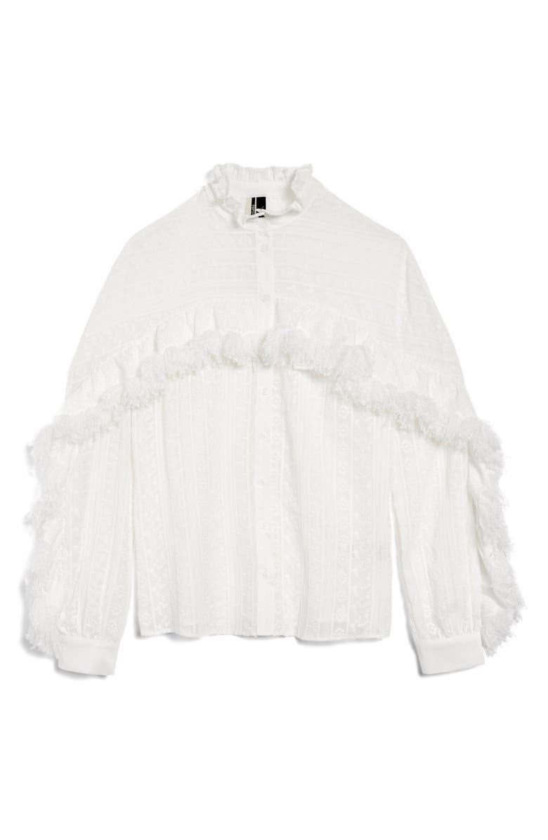Topshop Feather Trim Button Shirt, Alternate, color,
