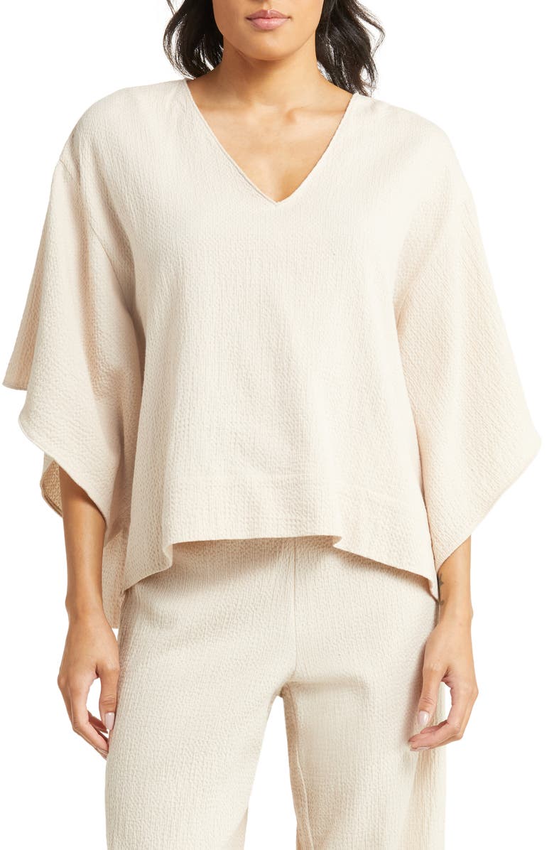 Natori Onsen Cropped Cotton Sleep Shirt, Main, color,