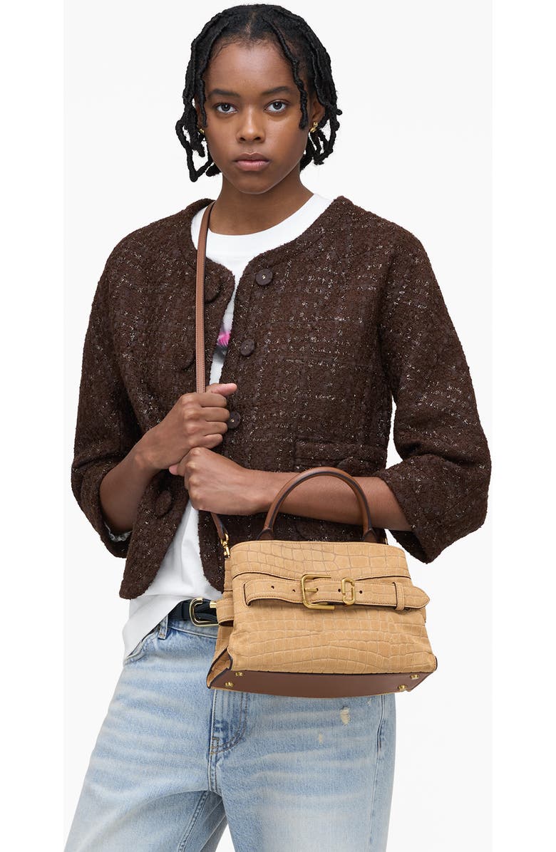 Marc Jacobs The Small Dakota Croc Embossed Suede Satchel, Alternate, color, Sahara