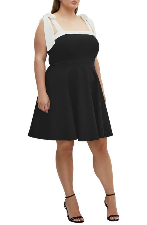 City Chic Nyla Tie Strap Fit & Flare Dress In Black