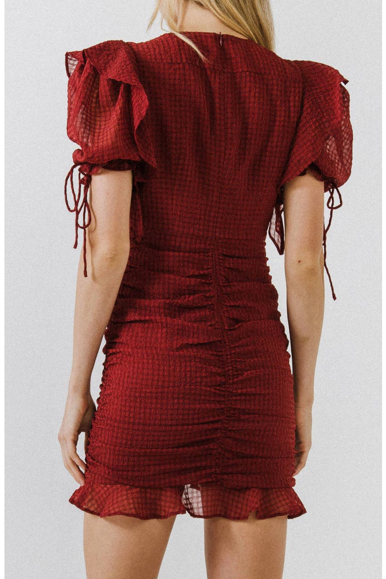 Puff Sleeve Ruched Minidress, Alternate, color, WINE