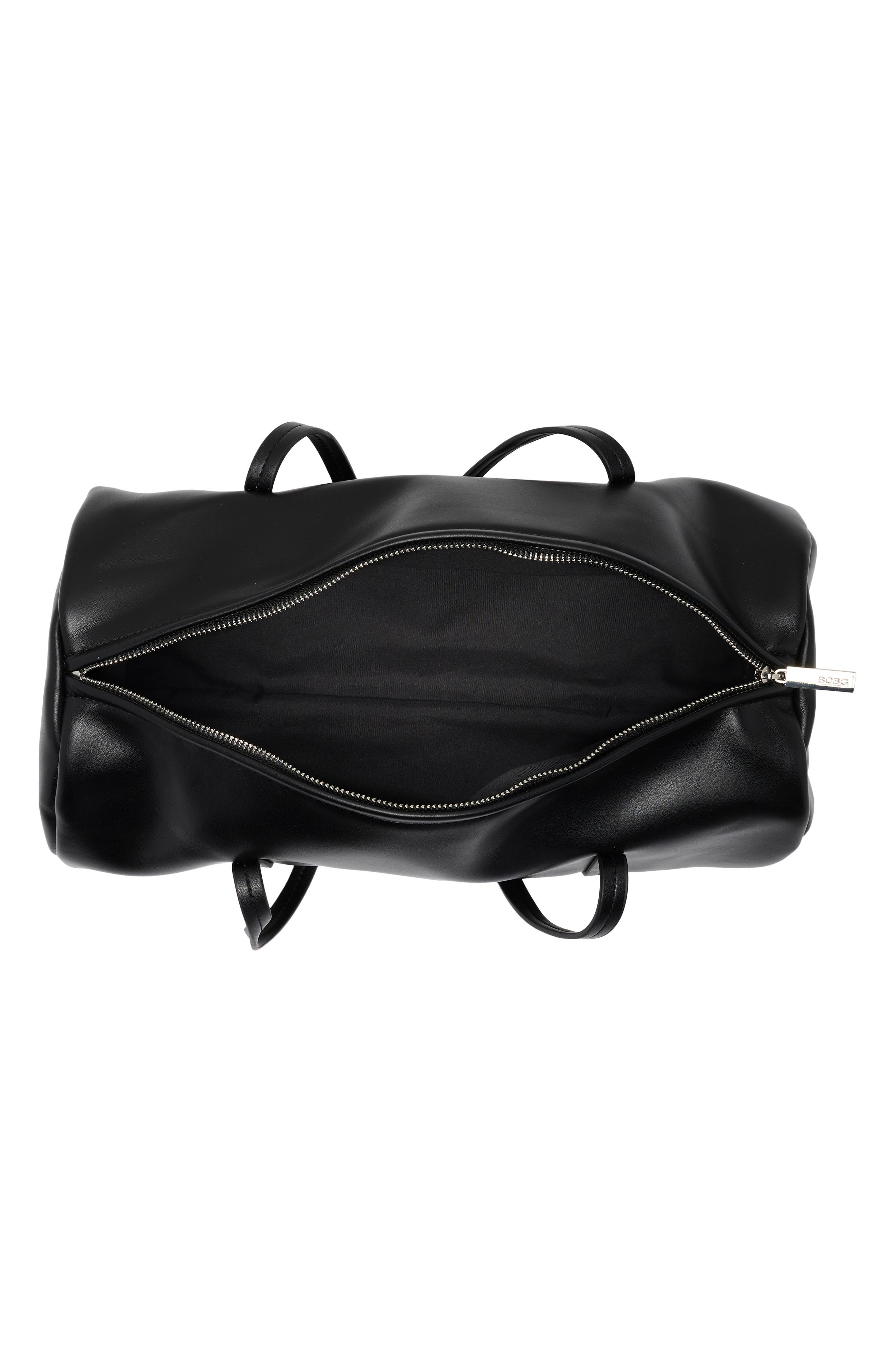Faux Leather Barrel Bag, Alternate, color, BLACK