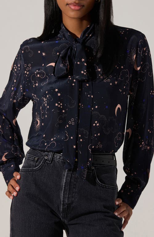 Astr The Label Mabry Tie Neck Shirt In Blue