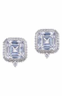 CZ by Kenneth Jay Lane Princess Cut Cubic Zirconia Pave Trim Stud Earrings