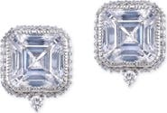 CZ by Kenneth Jay Lane Princess Cut Cubic Zirconia Pave Trim Stud Earrings