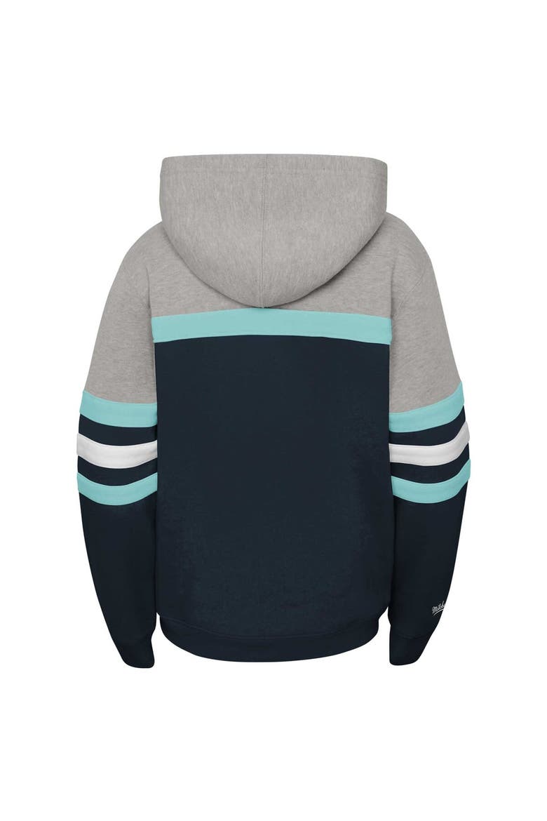 Youth Mitchell & Ness Deep Sea Blue Seattle Kraken Head Coach Pullover Hoodie, Alternate, color, Navy