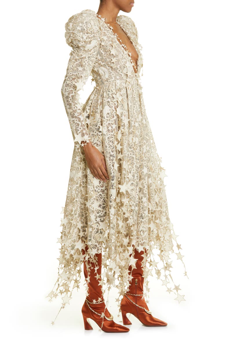 Zimmermann Celestial Zodiac Long Sleeve Lace Midi Dress, Alternate, color,
