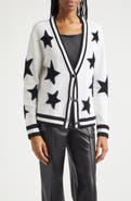 Alice + Olivia Bradley Intarsia Star & Stripe Trim Wool Blend Cardigan