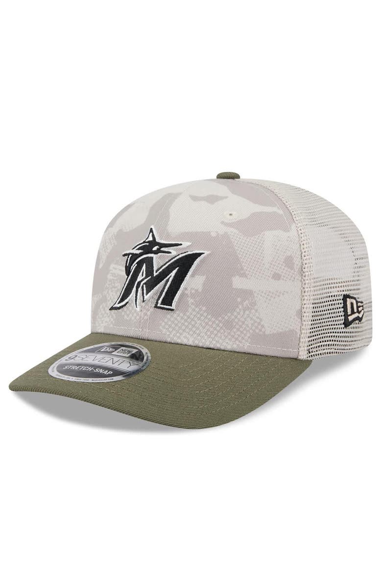New Era Men's New Era Light Beige/Olive Miami Marlins 2025 Armed Forces Day 9SEVENTY Stretch-Snap Hat, Alternate, color, Light Beige