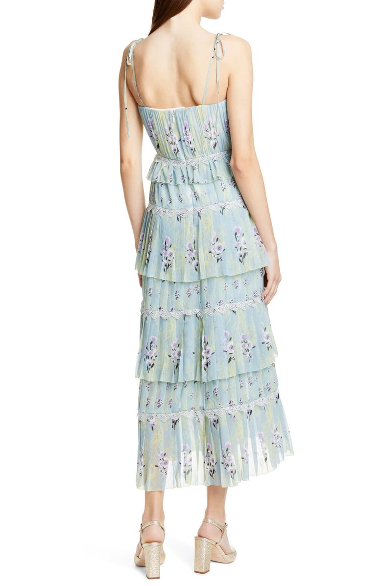 Self-Portrait Floral Pleated Tiered Chiffon Midi Dress, Alternate, color,