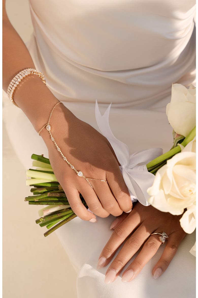 Cubic Zirconia Bezel Hand Chain, Alternate, color, GOLD