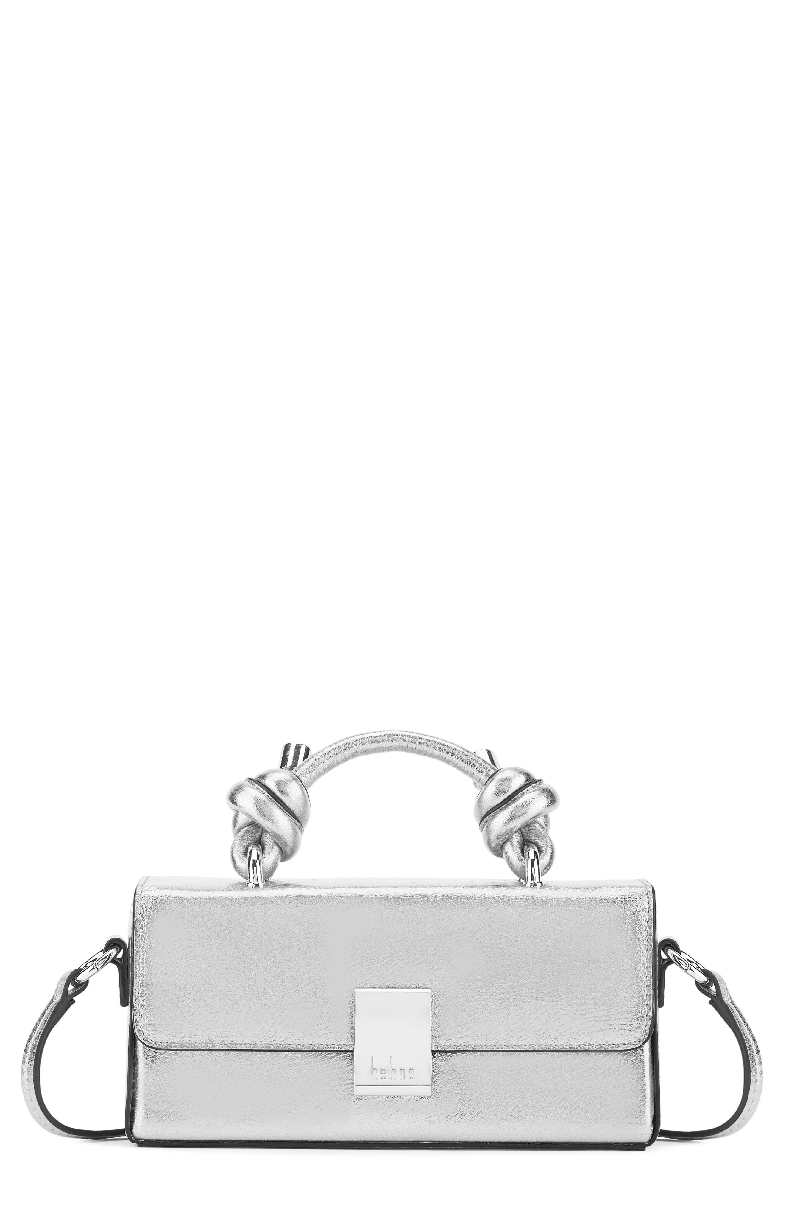 behno Micro Mary Soft Metallic Leather Crossbody Bag, Main, color, Silver