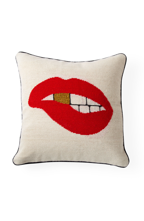 Lips Needlepoint Throw Pillow