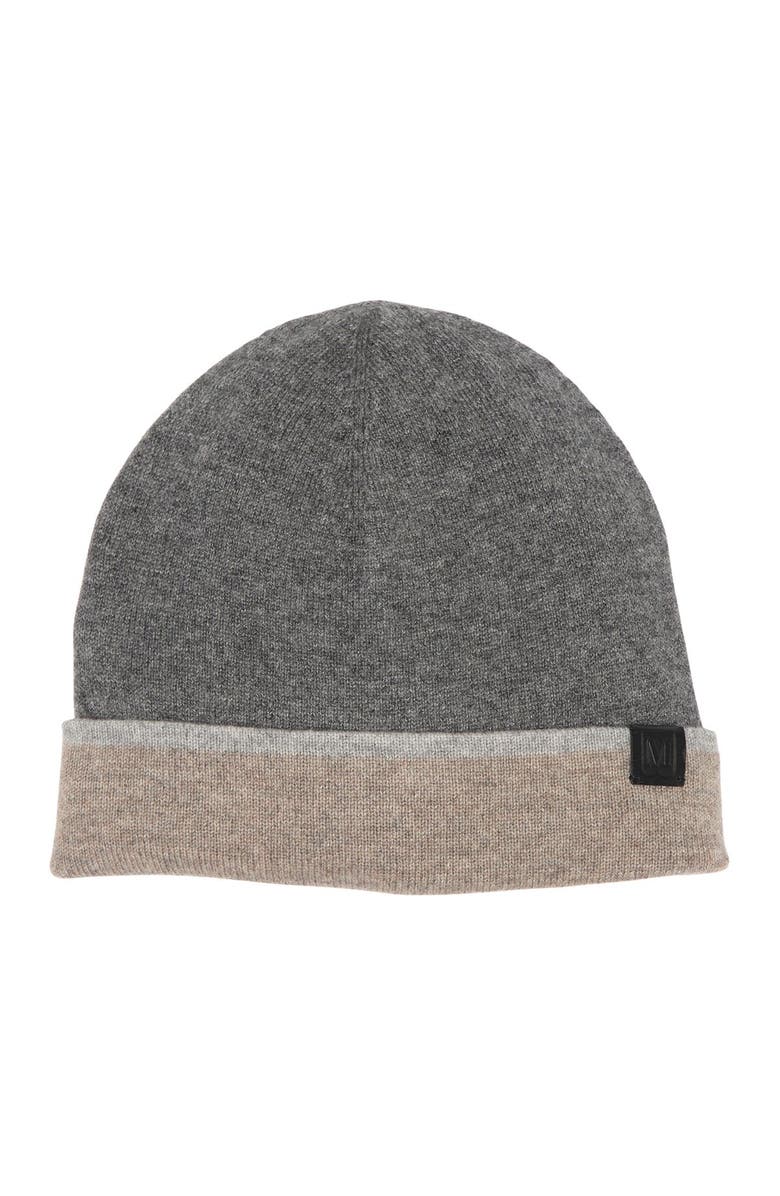 Bruno Magli Cashmere Colorblock Jersey Knit Beanie, Main, color, Grey/Camel