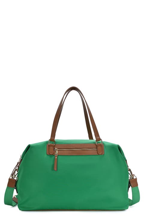 Nylon Weekender Faux Leather Trim Duffle Bag