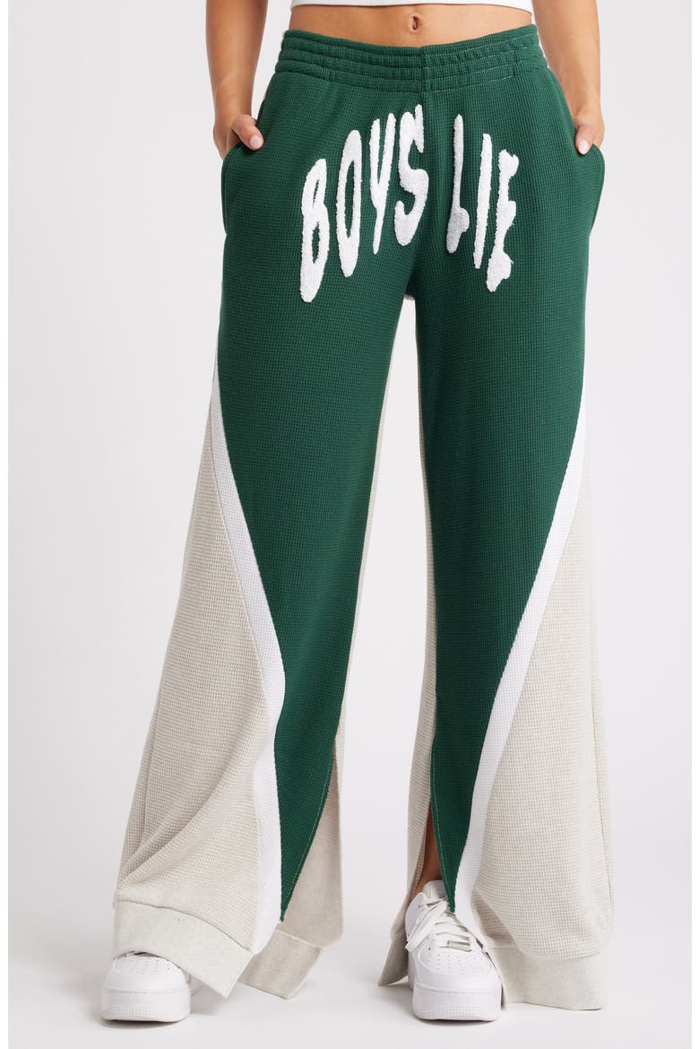 Private School Colorblock Thermal Sweatpants, Main, color, GREEN