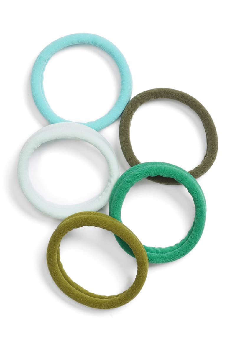 Set of 5 Sport Ponytail Holders, Main, color, GREEN MULTI