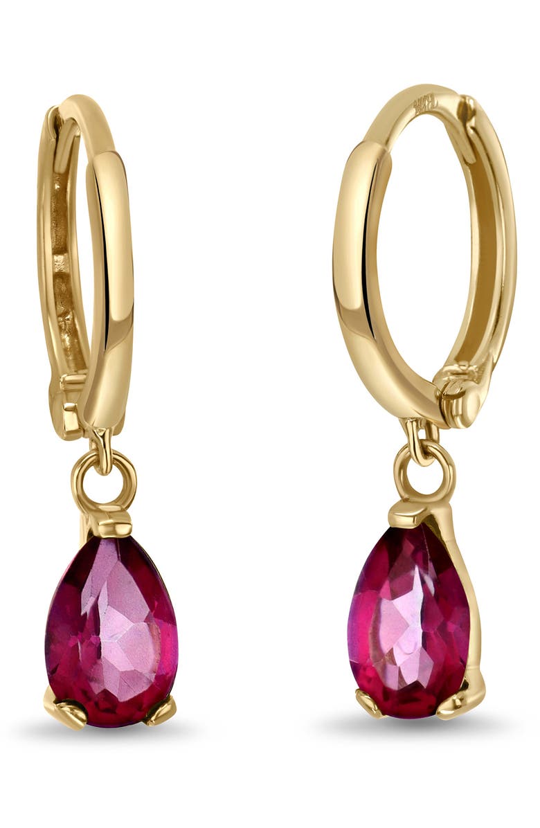 Bony Levy 14K Yellow Gold Pink Topaz Teardrop Huggie Hoop Earrings, Alternate, color, 14Ky